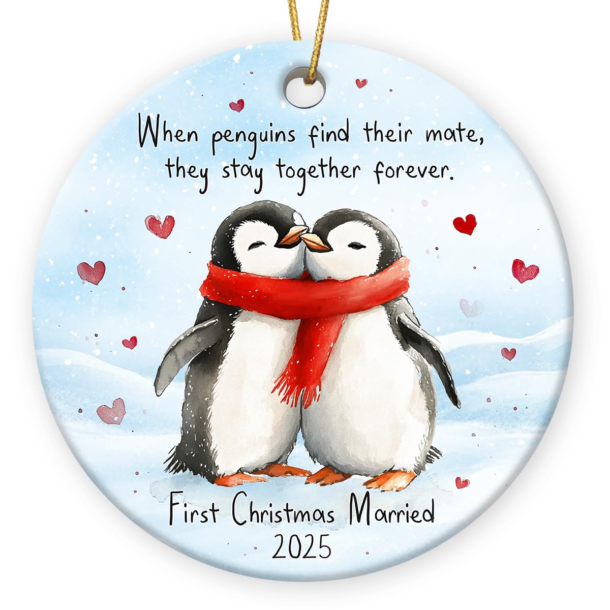 First Christmas Married Ornament 2025 - Wedding Gifts for Newlyweds, Double Sided Ceramic Ornament for Christmas Tree Decorations, Gifts for Newly Engaged Couples, Gift for Bride