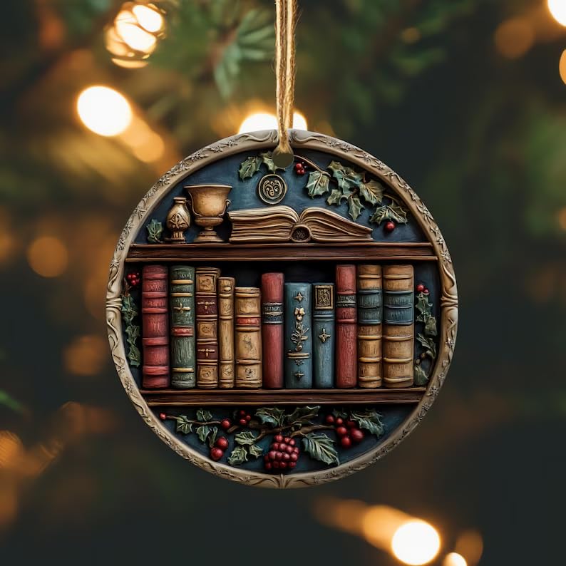 3D Books Lover Ornament, Ornamental Book, Bookworm Christmas Ornament, Library Decor, Xmas Tree Ornament Gift