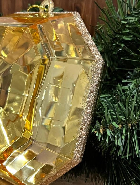 6 Inch, Square Gold Emerald Cut Ornament, Gem Ornament, Jewel Ornament, Wreath Attachment, Christmas Decor, Tree Ornament