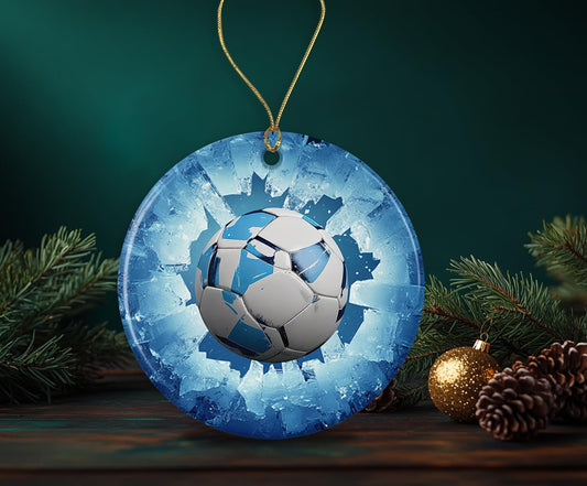 Soccer Ball Blue Ornament - Kids Soccer Ceramic Ornament - 3D Effect Soccer Ornament - Soccer Lovers Ornament - Christmas Ornament Printed on Both Sides