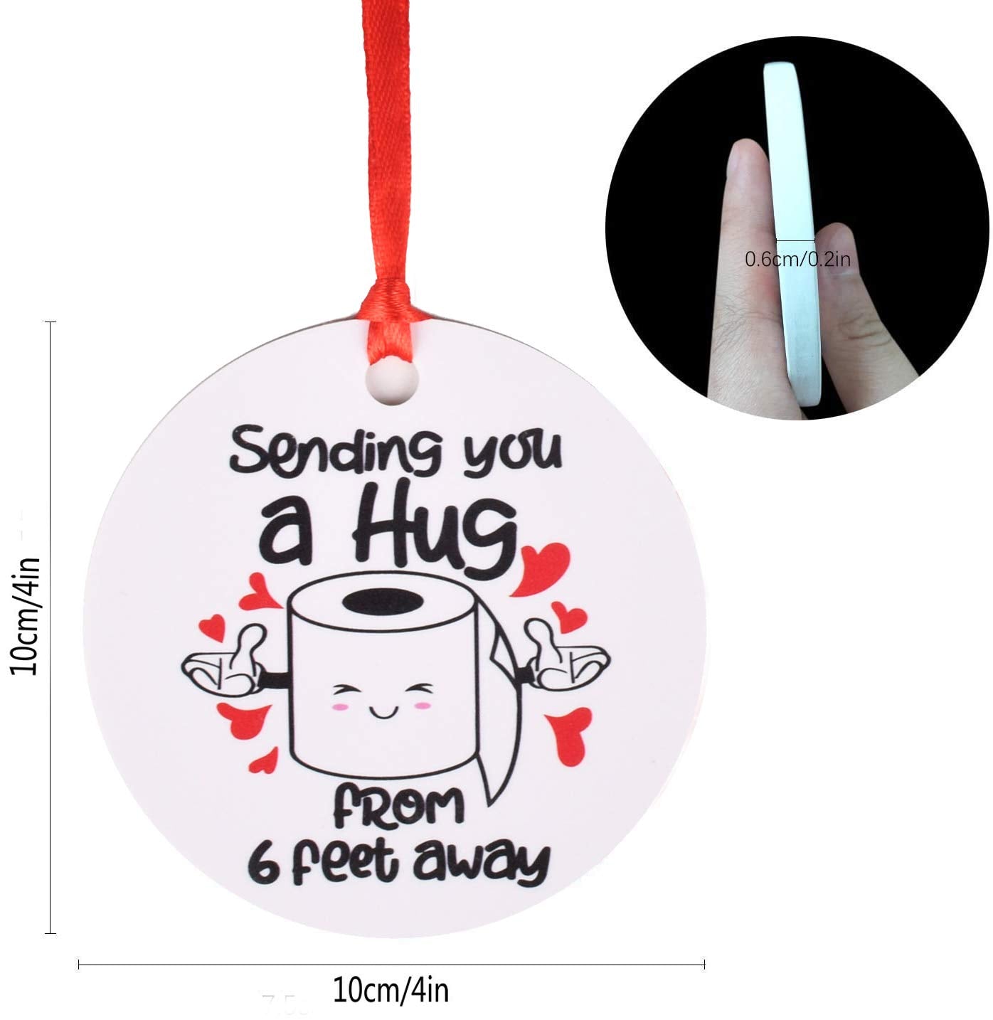 2 Piece 2020 Christmas Ornament, Commemorative Ornament, Pandemic Ornament, Quarantine Ornament, Ceramic Round Ornament & Ribbon for Xmas Tree Ornament Hanging Accessories(Pattern 6)