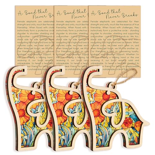 Best Friend Birthday Gifts for Women, Friendship Elephant Ornament with Story Card, Friendship Gifts for Women, Birthday Presents for Best Friends Sisters Special Bond Decor (Set 3 Suncatcher)