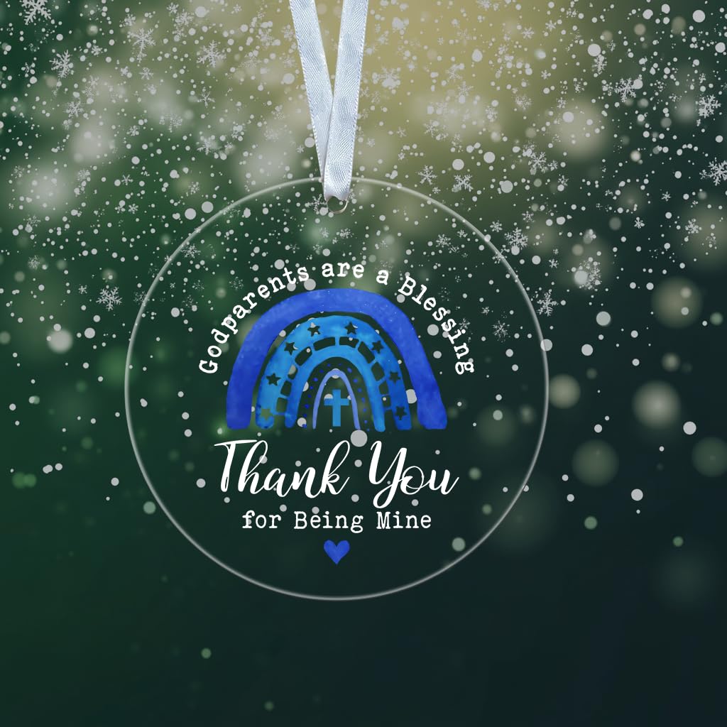 Godparents Xmas Ornament - Thanks for Being Mine Ornament - Acrylic Godparents Ornament - Blue Rainbow Ornament - Christmas Ornament