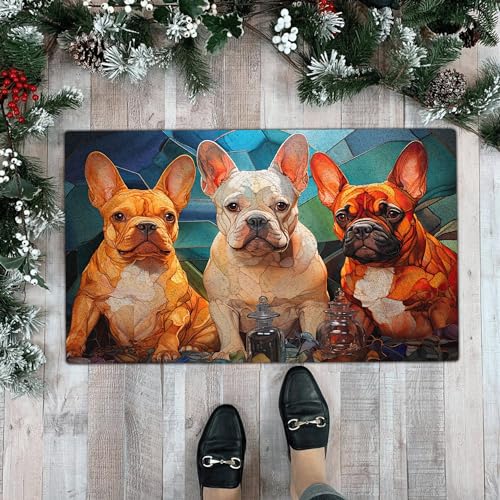 All Over Printed, French Bulldog Doormat, Doormat with French Bulldog Pattern, 24x16 inches, 30x18 inches Doormat, Home Decor Outdoor, Gift for French Bulldog Lover (RBRGUS-EPHG-53029009)