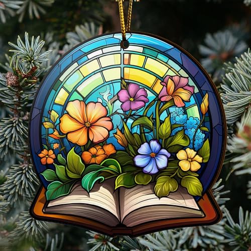 2D Flat All Over Printed, Book Ornaments, Bookshelf Christmas Ornaments, 2 Sides 3.5" Wood Ornament, Gift for Book Lover