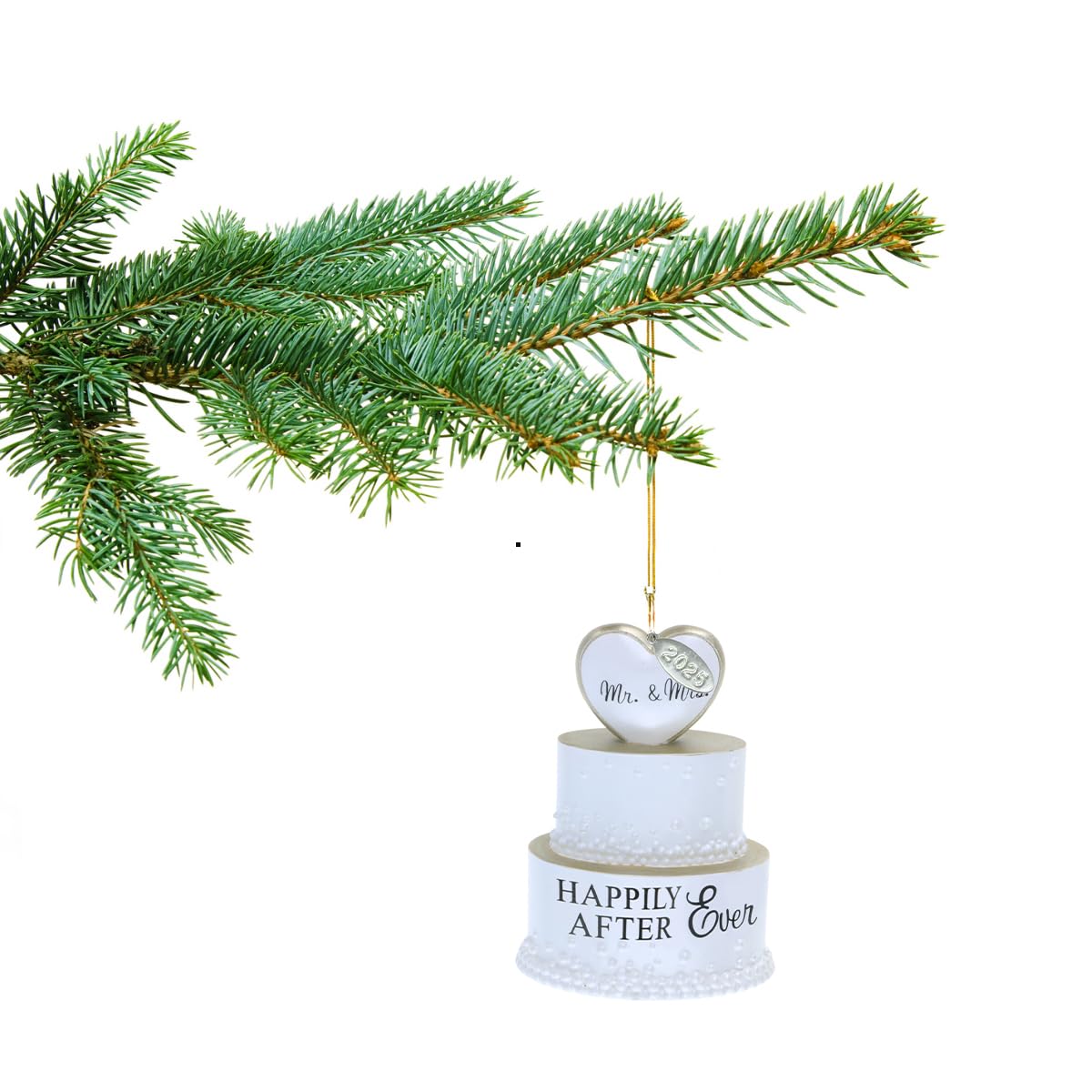 Our First Christmas Married Ornament 2025 Wedding Ornament with Happily Ever After, 3D Wedding Cake Ornament w/Gold Trim in gift box - can be personalized at home