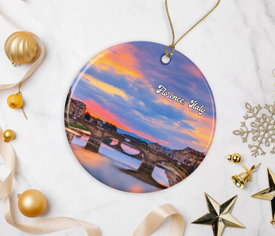 Fun Florence Scene Ornament - Florence Souvenir Keepsake - Travel Ornament - Xmas Ceramic Ornament - Florence Tree Hanging Ornament Printed on Both Sides