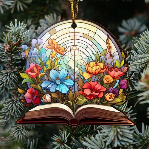 2D Flat All Over Printed, Book Ornaments, Bookshelf Christmas Ornaments, 2 Sides 3.5" Wood Ornament, Gift for Book Lover