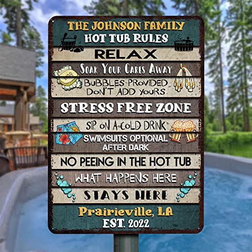 All Over Printed, Hot Tub Rules Metal Sign 8x12", 12x18", 16x24", Hot Tub Funny Rules Sign, Bathroom Decorations