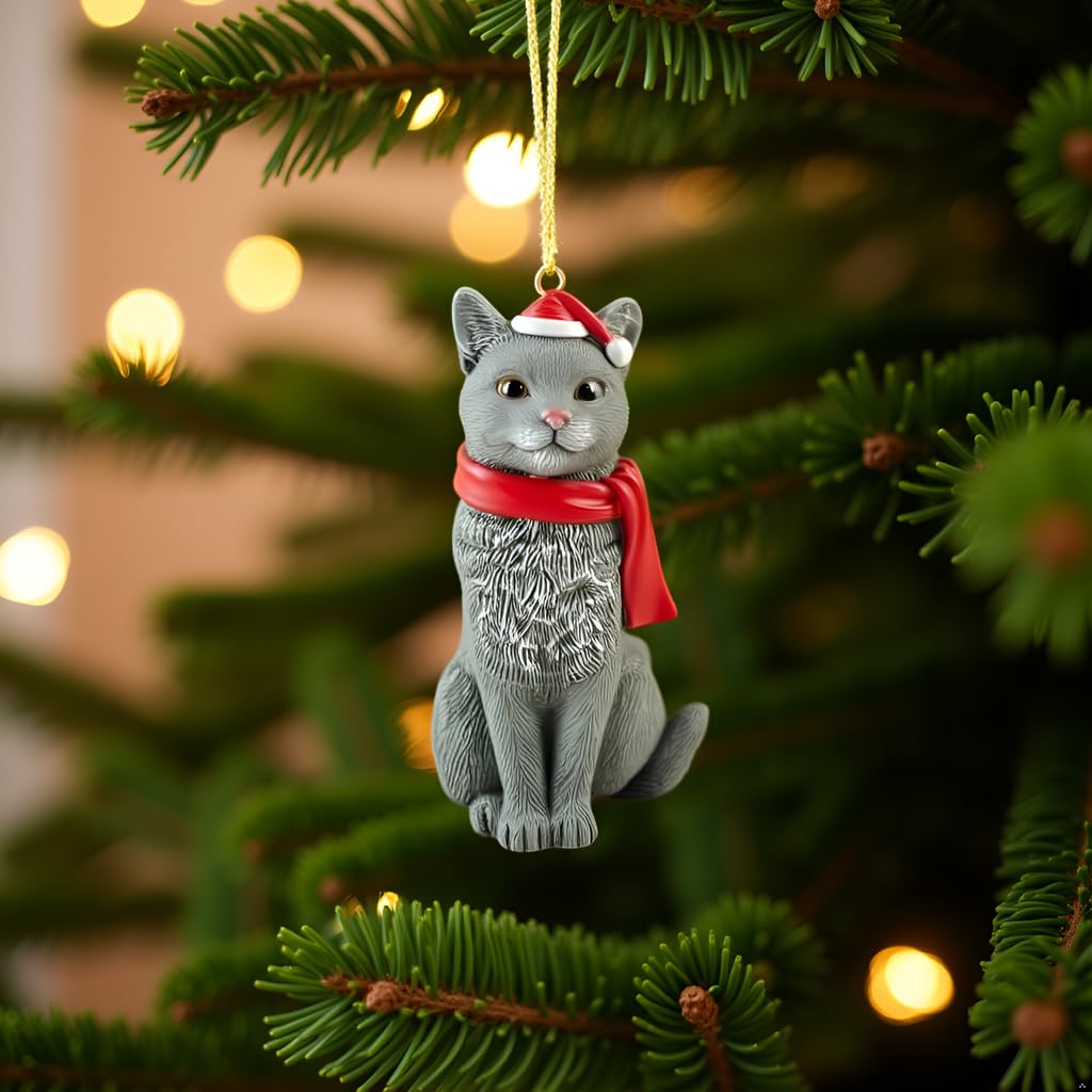 Grey Cat Christmas Ornament - Ornament for Christmas Tree - Holiday Stocking Stuffer - Festive Holiday Ornament