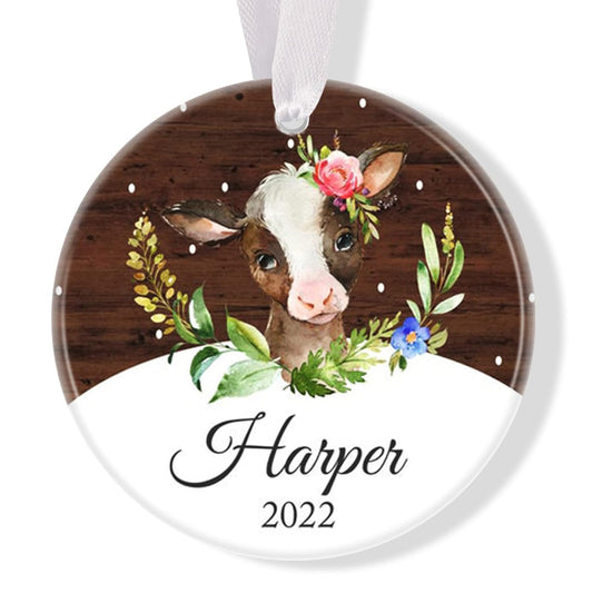 Baby Cow Ornament, 2022 Baby Ornament, Cow Ornament, Baby Gift, Gift for Baby Girl, Annual Ornament, Keepsake Ornament