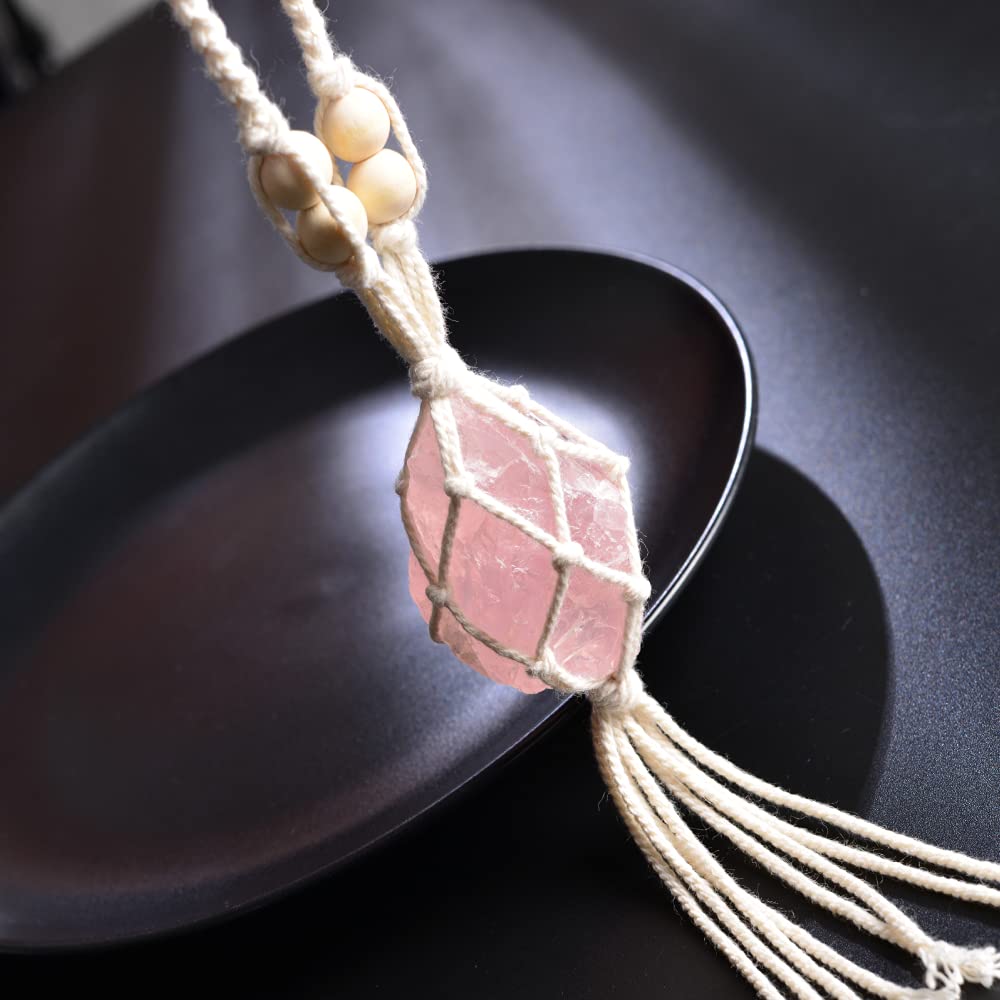 2PCS Healing Crystals Feng Shui Hanging Ornament Car Ornament Meditation Hanging Ornament Window Ornament for Home Decor (Fluorite+Rose Quartz)