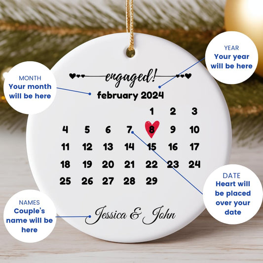 Personalized Engagement Ornament 2025 - Gift for Just Engaged Couples Celebrating Their First Christmas Engaged Together - Present for Future Mrs to Commemorate The Day She Said Yes