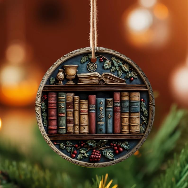3D Books Lover Ornament, Ornamental Book, Bookworm Christmas Ornament, Library Decor, Xmas Tree Ornament Gift