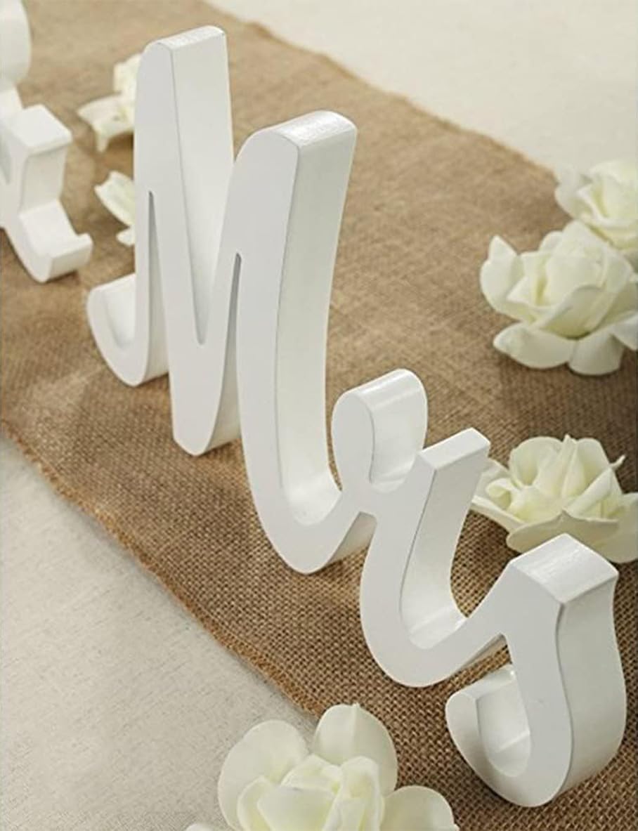 Mr & Mrs Sign Wedding Decorations for Reception, Large Wooden Freestanding Letters Centerpieces Decor for Ceremony, Sweetheart Table, Anniversary, Party and Valentine's Day(White)