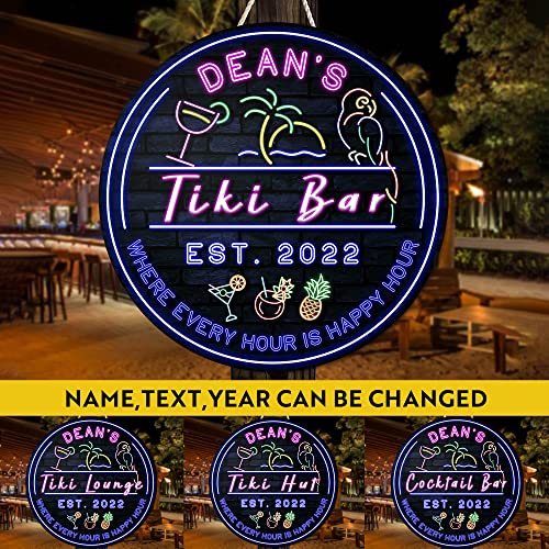 All Over Printed No Real Led Neon Tiki Bar Signs, Gettin' Freaky At The Tiki Signs, 8x8",12x12",18x18" Tiki Bar Signs, Tiki Louge, Tiki Huts, Tiki Bar, Welcome Sign, Door Signs, Bar Signs, Tiki Signs (CSWS-ENNG-35123001)