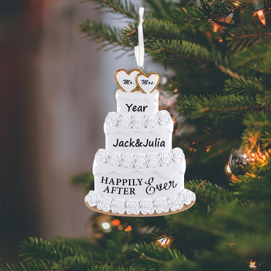 Personalized Wedding Ornaments -Mr and Mrs Ornaments 2025 - Wedding Cake Ornament, Our First Christmas Married Keepsake 2025, Newlywed Christmas Ornament 2025- Free Customization
