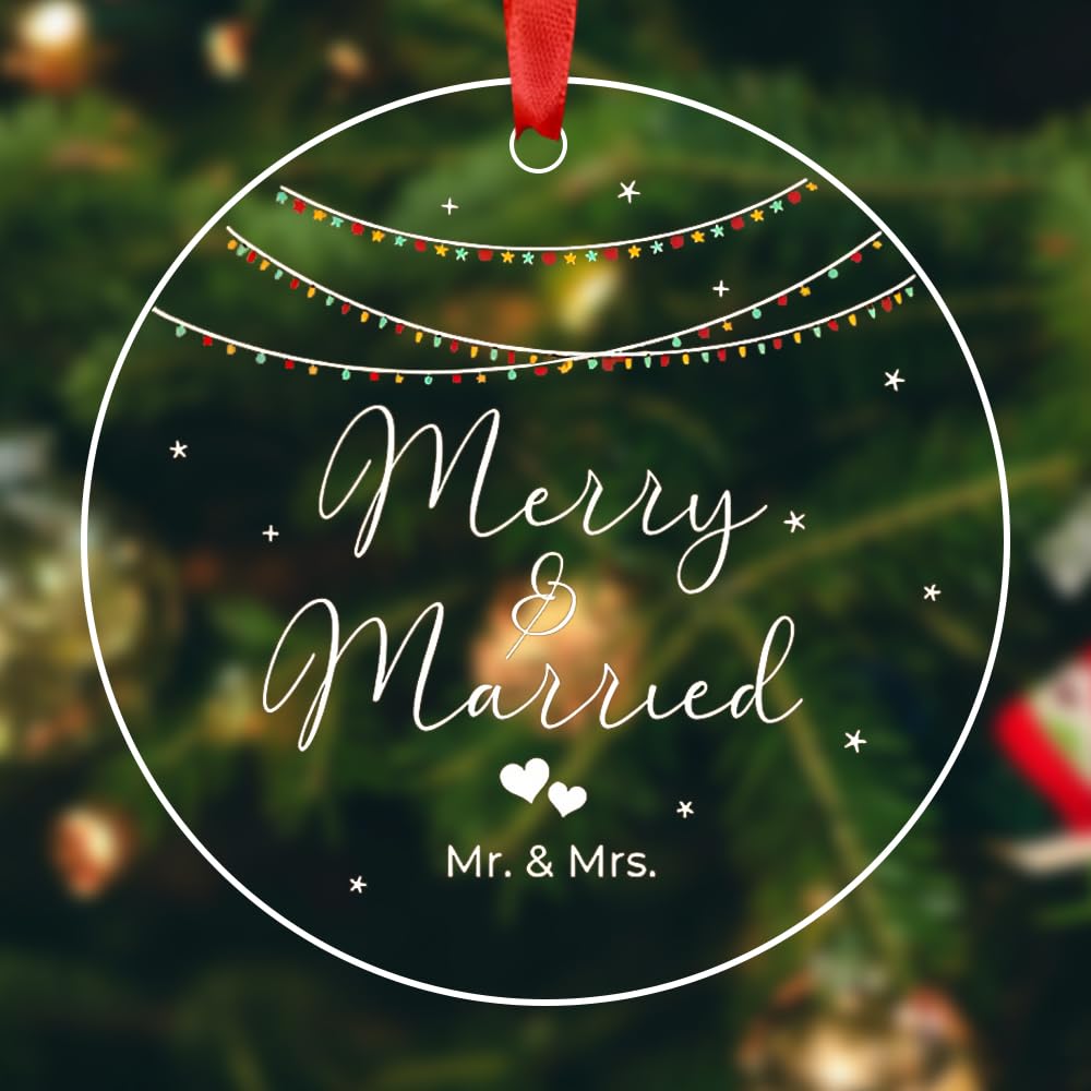 First Christmas Married Ornament 2024 Mr and Mrs Gifts for Couples Wedding Gifts for Women Men Wife Husband Wedding Christmas Ornament 2024 Couple Gifts for Him and Her Wedding Christmas Ornament