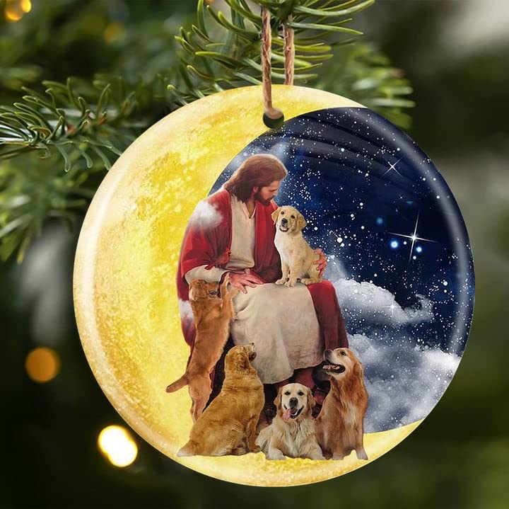 Jesus Loves Dogs Christmas Ceramic Ornament, Dog Hanging Ornament, for Dog Lover - Dog Ornament - Ornament Christmas Tree Decor - PTU - TXH