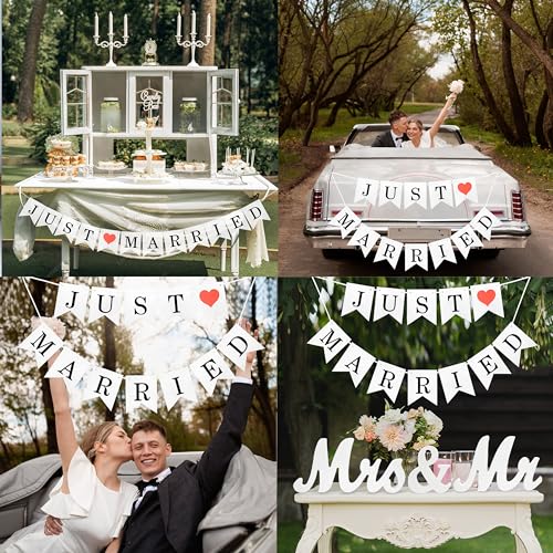 Mr and Mrs Signs Wedding Table Decorations, Wooden Freestanding Letters for Photo Props, Rustic Wedding Decoration, Anniversary Wedding Shower Gift (White + banner)