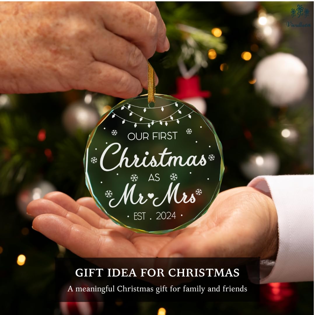 Our First Christmas As Mr and Mrs Ornament 2024 - Wedding Couple Gifts, Bridal Shower, Newlyweds Marriage Gifts, 1st Year Married, Just Engaged Keepsake Presents for Bride & Groom, Her & Him, Friends