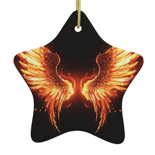 Fire Angle Wings Printed Christmas Ornament Star Shape Ornament Ceramic Gift Ornament Porcelain Christmas Tree Ornament Decorations