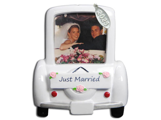 2025 Our First Christmas Ornament Wedding Car Picture Frame Ornament with Bride and Groom - Easy to Personalize - Comes in a Gift Box