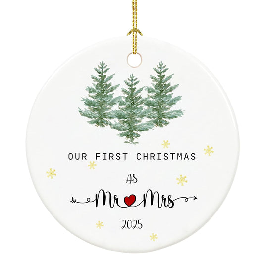 Hanging Ornament, First Christmas Married 2024, 2.9'' Ceramic Newlywed Keepsake, Mr & Mrs Christmas Ornament, Wedding, Christmas Decoration