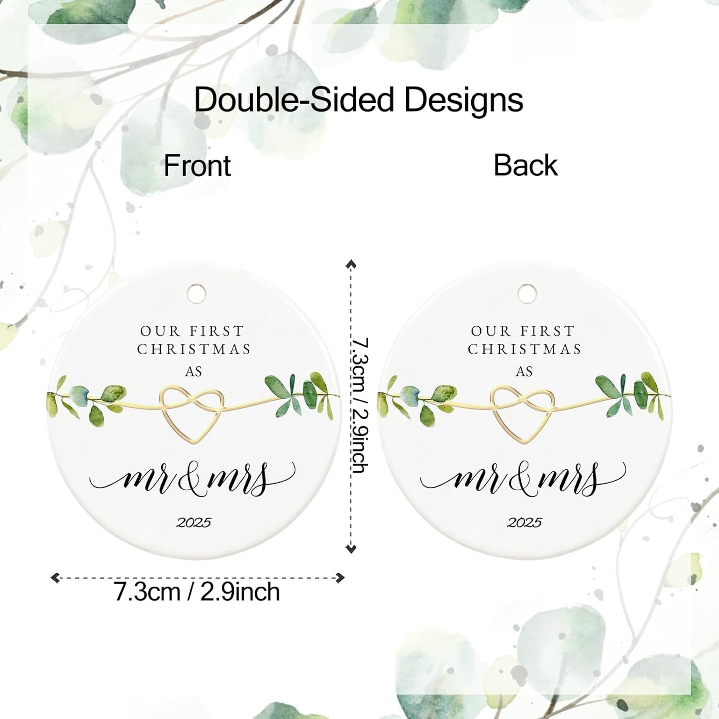 First Christmas Married Ornament 2025, Our First Christmas as Mr and Mrs Gifts, Just Married Gifts, 2.9" Ceramic 1st Year Wedding Xmas Ornament 2025