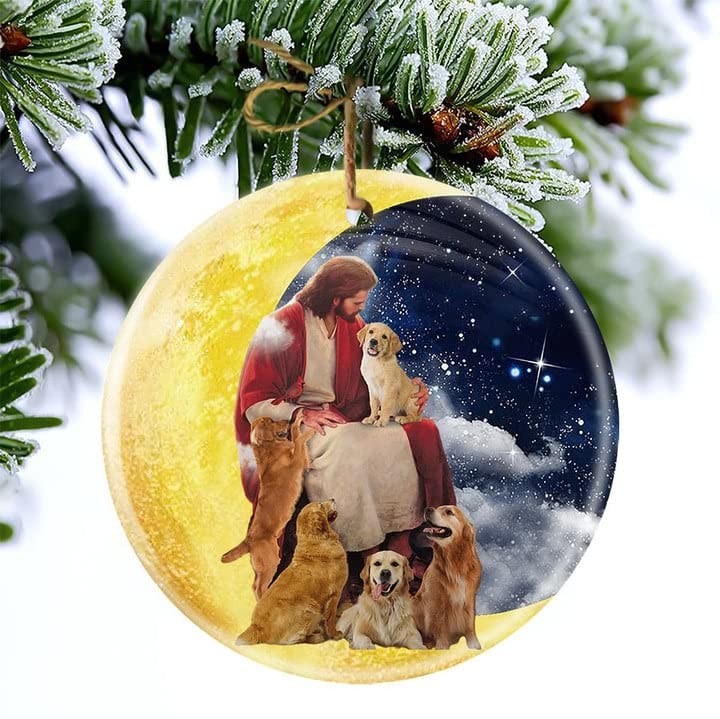 Jesus Loves Dogs Christmas Ceramic Ornament, Dog Hanging Ornament, for Dog Lover - Dog Ornament - Ornament Christmas Tree Decor - PTU - TXH