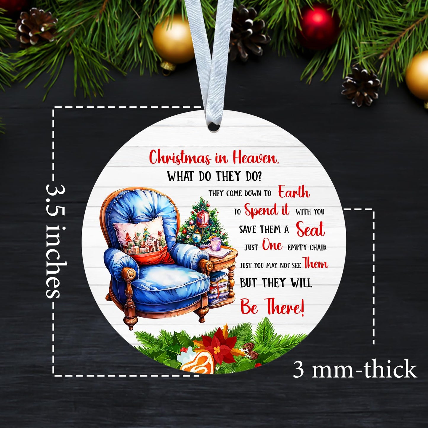 Christmas in Heaven Keepsake - Christmas Memorial Ornament - Chair Xmas Ornament - Xmas Holiday Ornament - Acrylic Ornament
