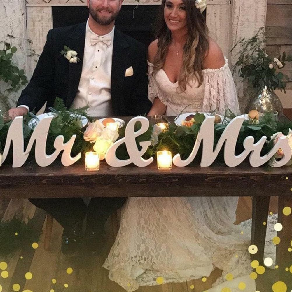 Mr & Mrs Sign Wedding Decorations for Reception, Large Wooden Freestanding Letters Centerpieces Decor for Ceremony, Sweetheart Table, Anniversary, Party and Valentine's Day(White)