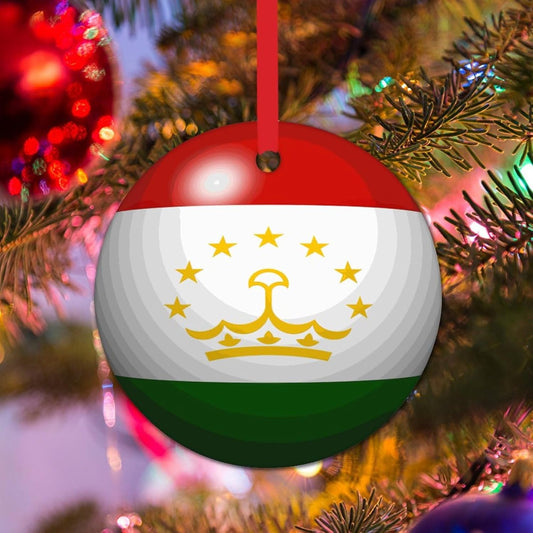 Christmas Ornament - Tajikistan Ornament - Xmas Gift Ceramic Ornament Tajikistan Flag Tree Decoration Ornament Country Souvenir Christmas Decorations Travel Lover