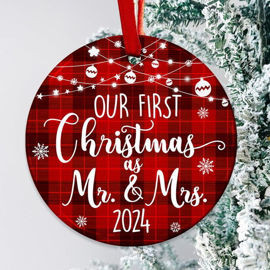 Our First Christmas as Mr & Mrs Ornament 2024, 1st Christmas Married Ornaments, Wedding Gifts for Couple - Bride & Groom, Newlywed Gift - Ceramic Ornaments