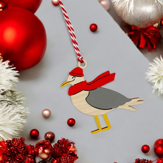 AXAHUHA Christmas Tree Ornament, Wooden Seagull Decoration, Red and Gray, Christmas Ornament, Hanging Ornament