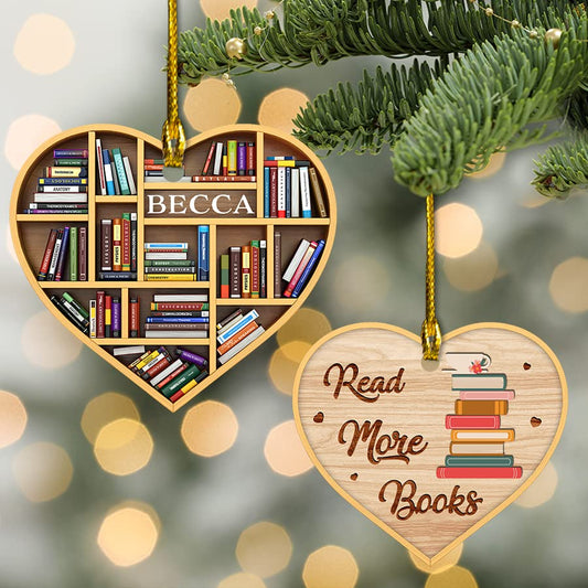 Read More Books Ornament, Book Lovers Heart Ornament, Book Lover Gift, Reading Book Christmas Tree Ornament, Librarian Book Ornament