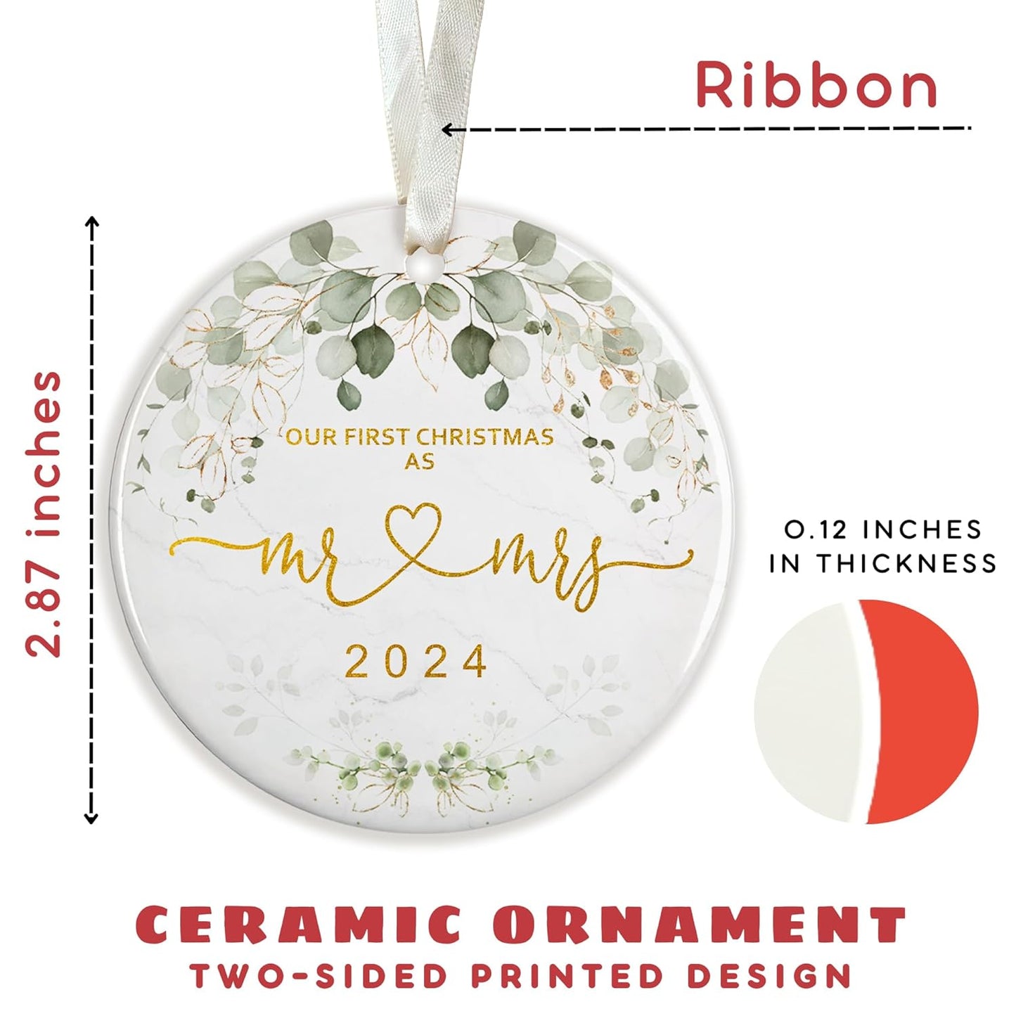 Wedding Gifts - Mr and Mrs Gifts - Ceramic First Christmas Married Ornament 2024