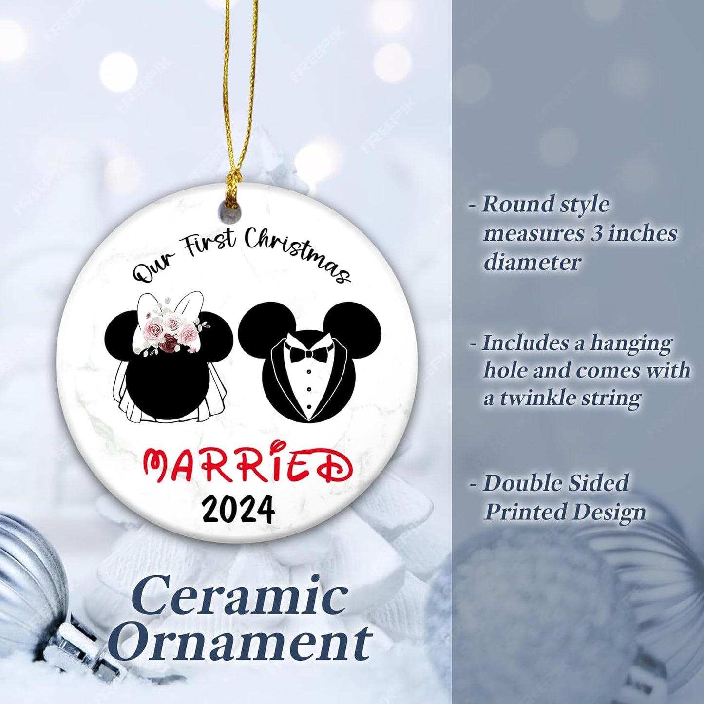 First Married Christmas Ornaments 2024 | Bride and Groom Couple First Christmas Ornament, Married Couple 2024 (Dream Wedding)