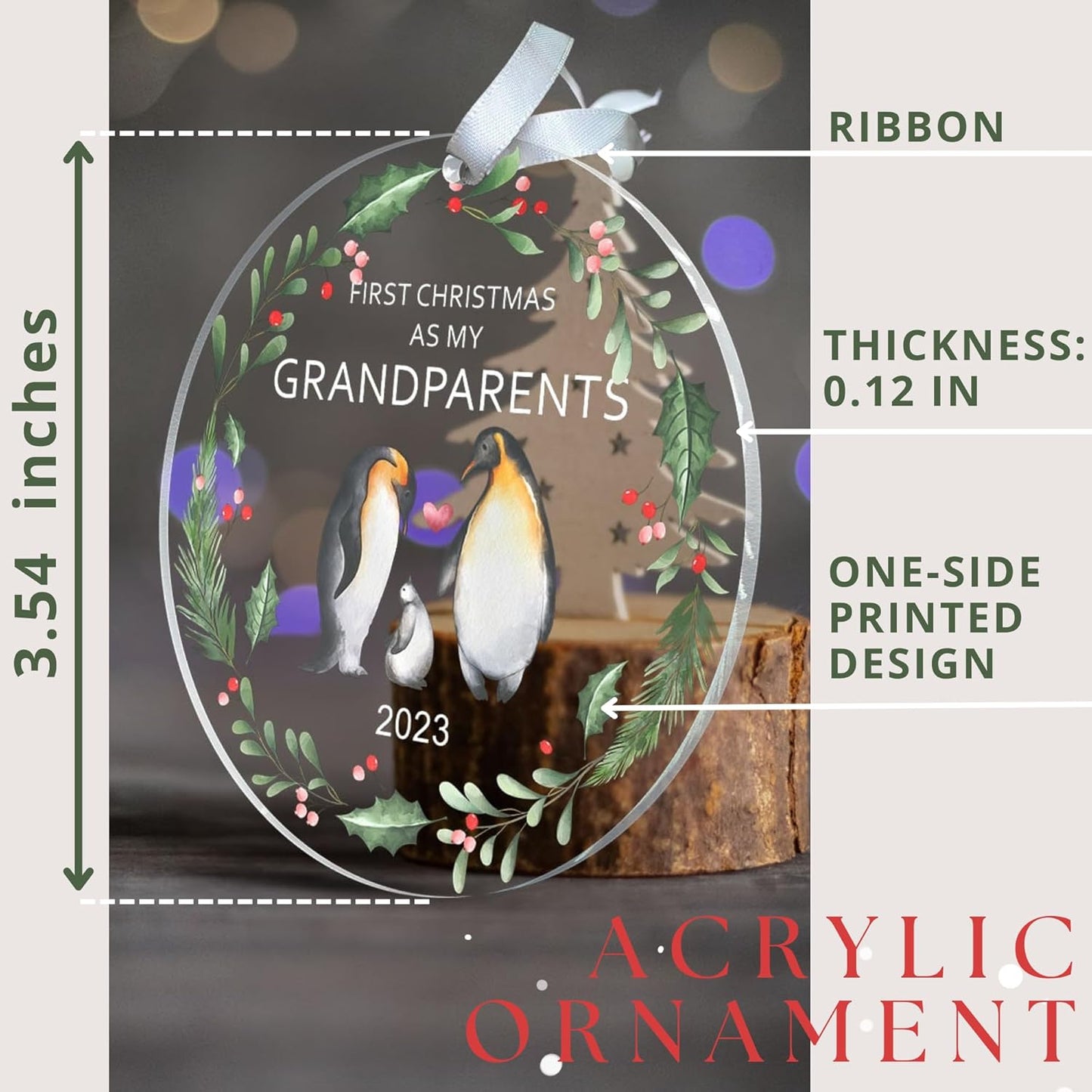 Grandparents Ornament - Grandparents Gifts 2023 - Acrylic Grandma Grandpa Ornament 2023