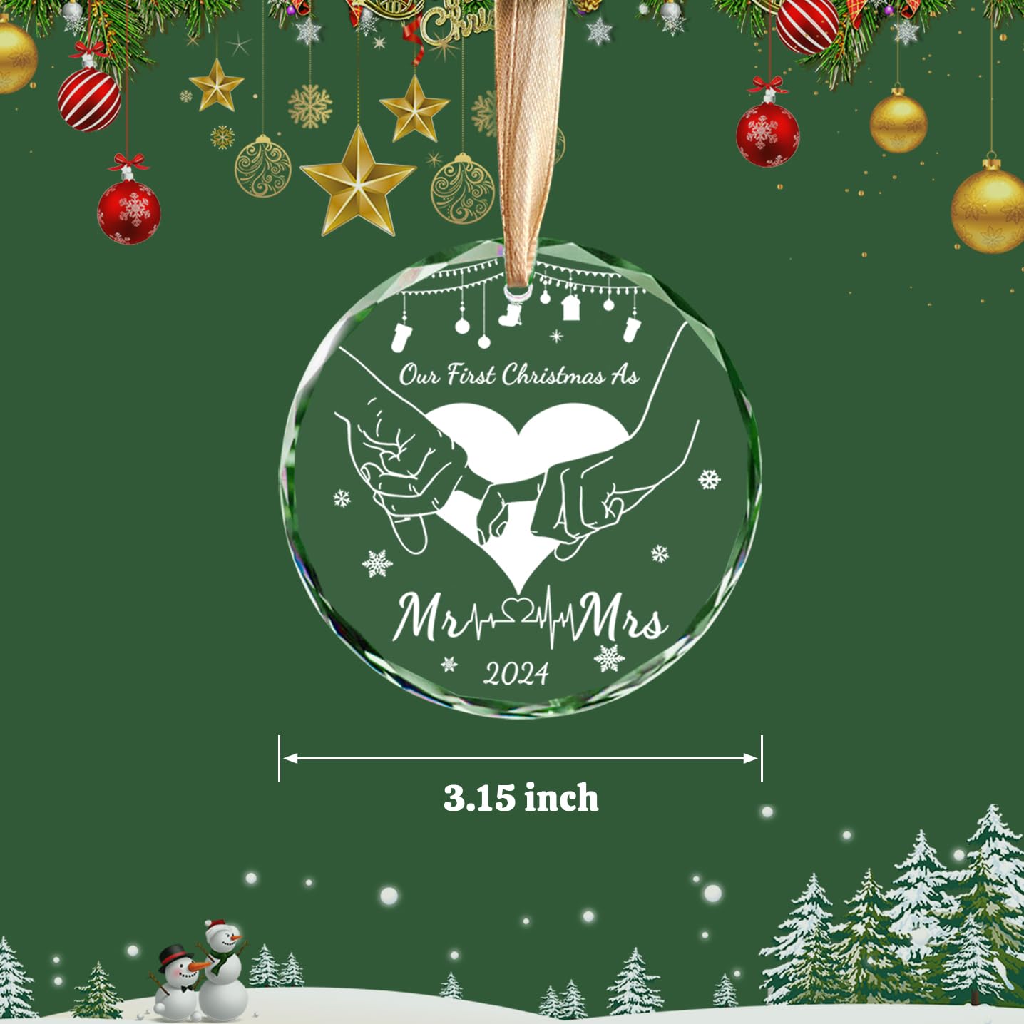 Just Married Decorations Wedding Gifts for Couples 2024,Mr and Mrs Gifts for Bride Gifts,Crystal Glass First Christmas Married Ornament 2024 for Newlyweds with Gift Box,Bridal Shower Gifts for Bride