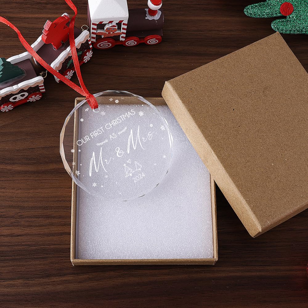 Tesuivra Our First Christmas Ornament,Our First Christmas as Mr. and Mrs. 2024,Wedding for Couple,Just Married Ornament,Mr and Mrs Gifts-Christmas Tree Decoration Glass Ornament Xmas Gift 03
