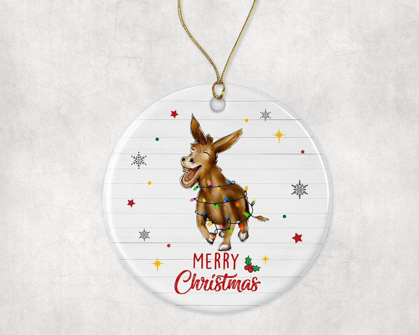 Merry Christmas Donkey Ornament, 2024 Christmas Ornament, Donkey Christmas Light Ornament, Kids Christmas Ornament, Animal Christmas Ornament Printed on Both Sides