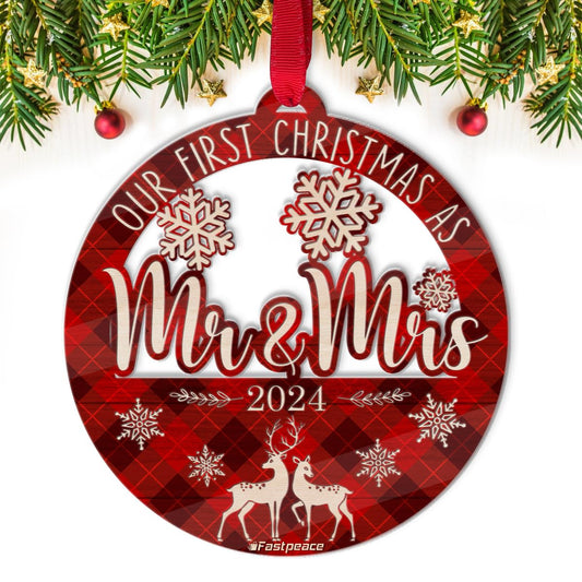 Personalized New Home Christmas Ornament 2024, 1st Christmas in Our New Home, Custom Housewarming Gift with Name & Address, Wooden 2 Layer Newhome Ornament (Mr and Mrs - Acrylic)