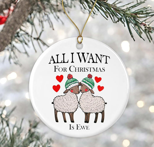 All I Want for Christmas is Ewe Ornament, Cute Sheep Ornament, Funny Best Friend Ornament Gift, Funny Sheep Ornament, Animal Lover Gift Ornament, Ewe Christmas Ornament Printed on Both Sides
