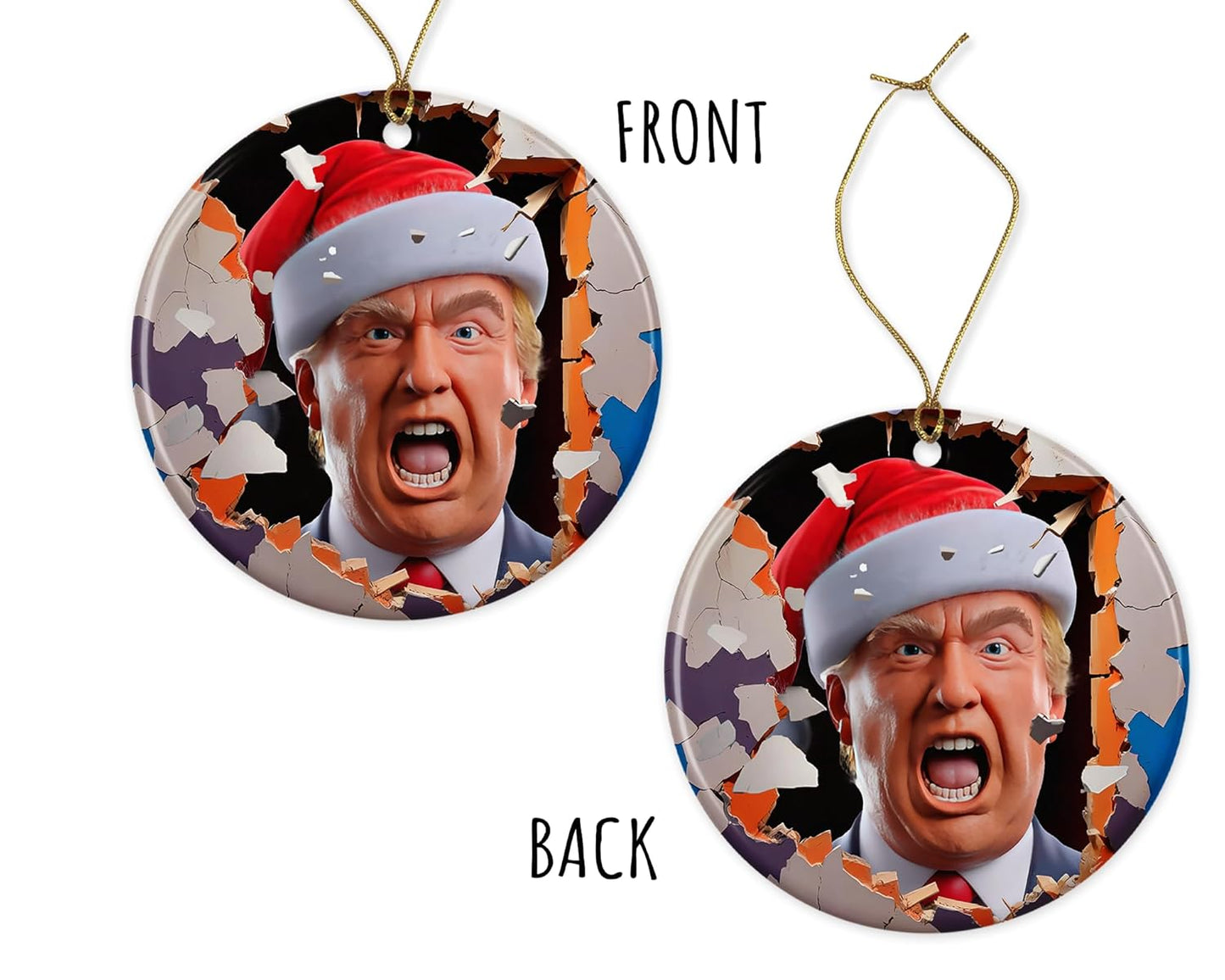 3D Effect Trump Ornament - Trump Santa Christmas Ornament - Breakthrough Trump Ornament - Holiday Decoration - Ceramic Ornament Printed on Both Sides