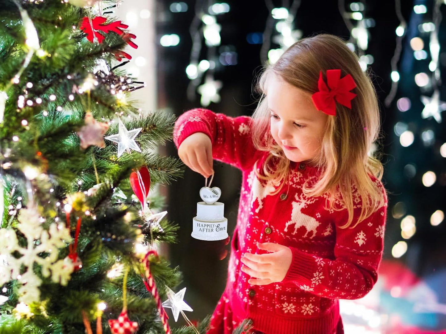 Our First Christmas Married Ornament 2025 Wedding Ornament with Happily Ever After, 3D Wedding Cake Ornament w/Gold Trim in gift box - can be personalized at home