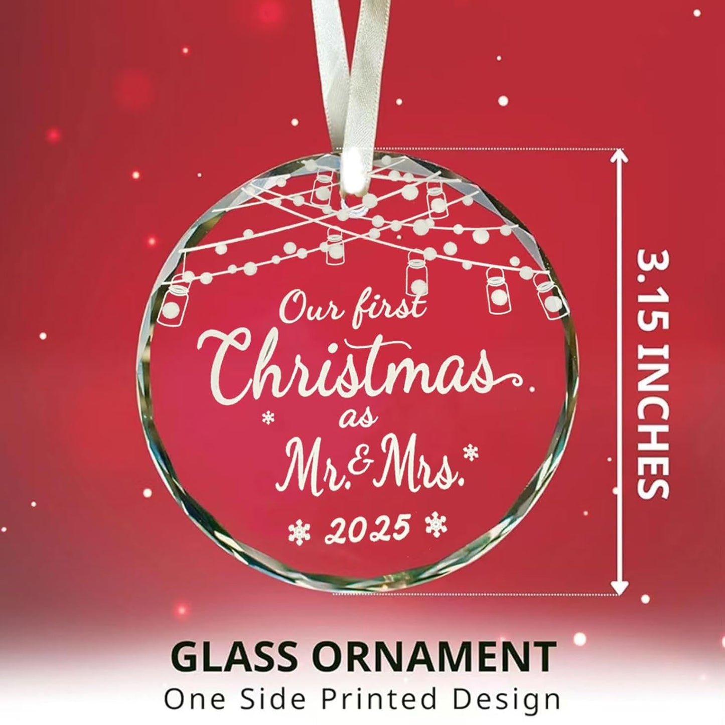 Mr & Mrs Wedding Glass Ornament - Our First Christmas Married Couple Wedding Gift - Bridal Shower Ornament 2025