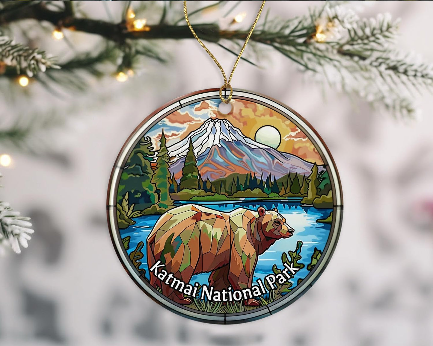 Katmai National Park Ornament, Stained Glass Look Ornament, National Parks Christmas Ornament, Keepsake Ornament, Travel Souvenirs, Christmas Ornament Ceramic Gift Printed on Both Sides