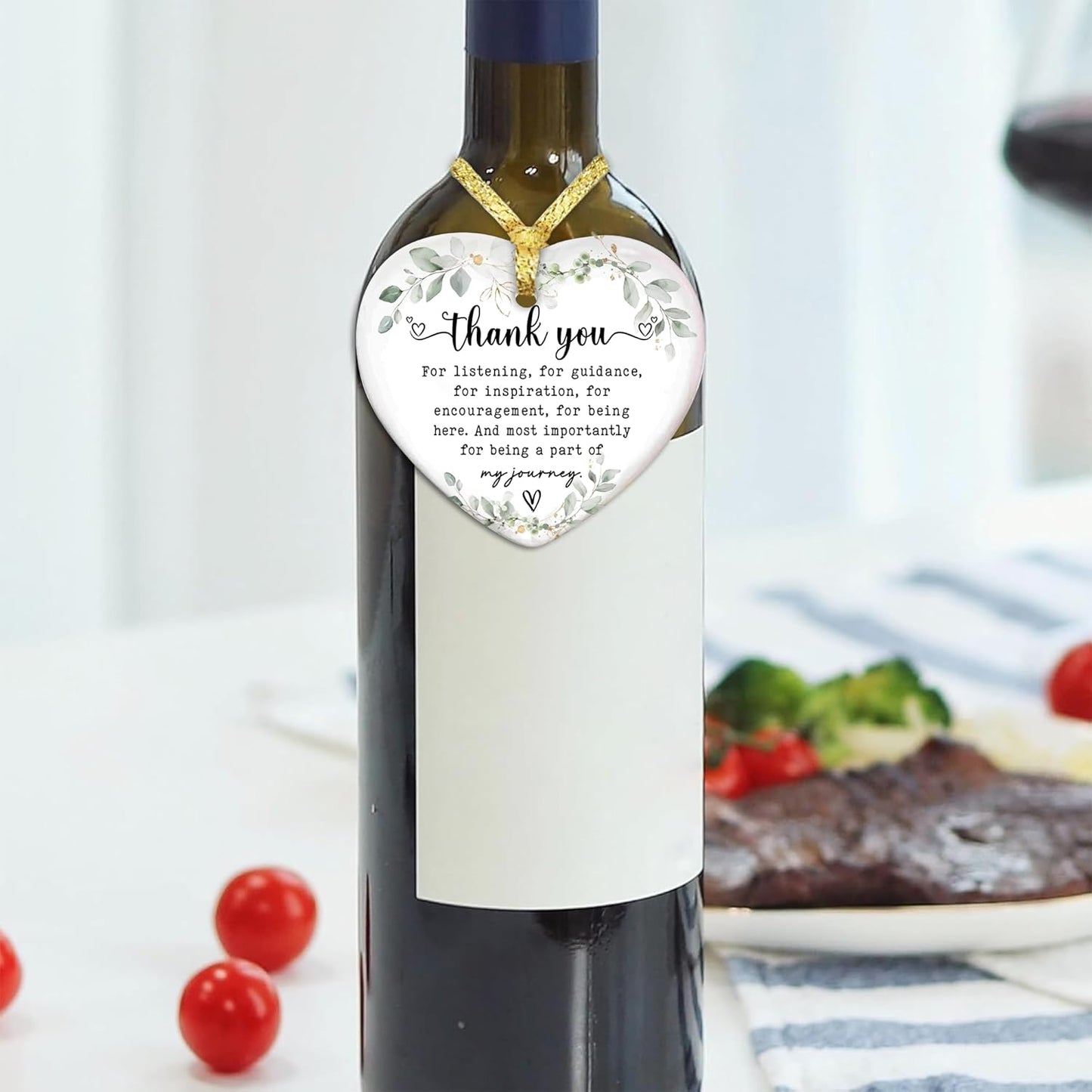 Heart-Shaped Thank You Ceramic Ornament - Appreciation Gift for Women - Thank You Gift for Coworker, Friend, Teacher, Boss, Employee - Car Hanging Decoration Ornament - Wine Bottle Decor