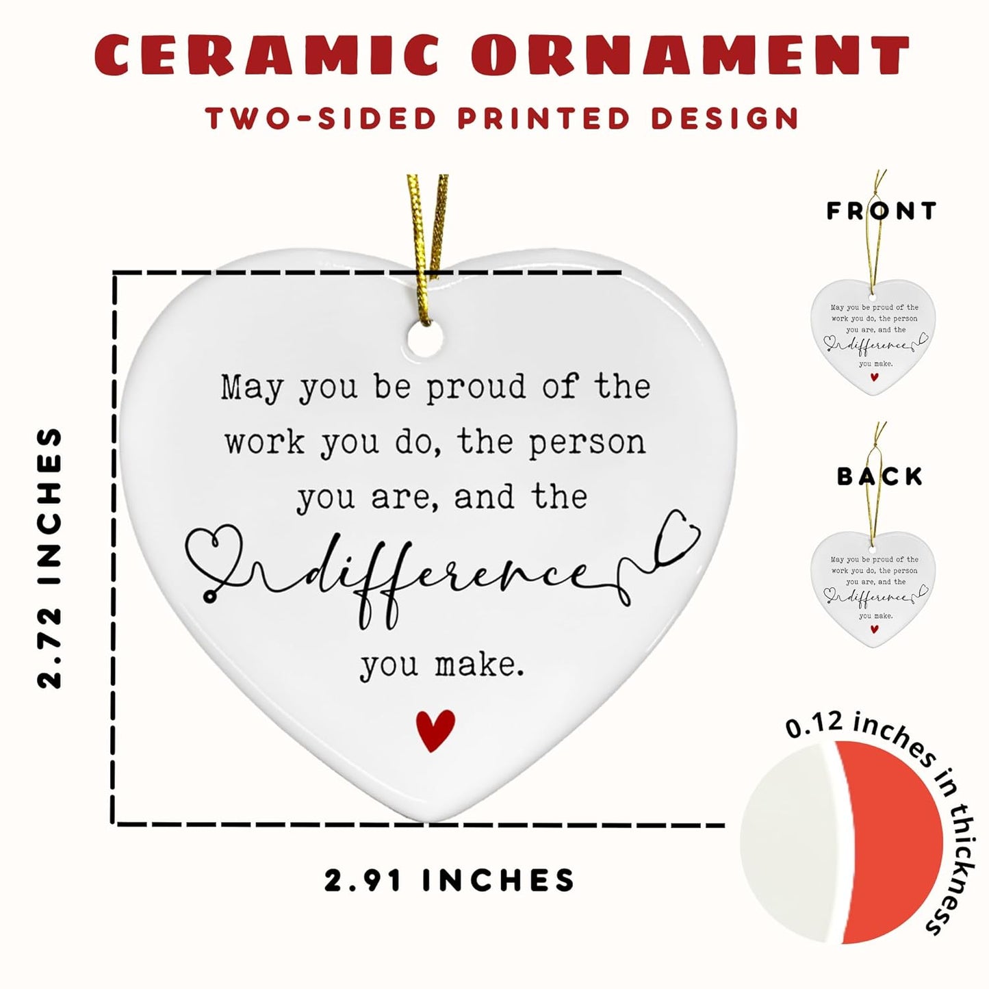 Nurse Gifts for Women - Nurses Week Gifts - Gift for Nurses - Nurse Rn Nicu LPN Practitioner Gift for Women - Retirement, Birthday, Appreciation Nursing Student Ideas - Ceramic Heart Ornament